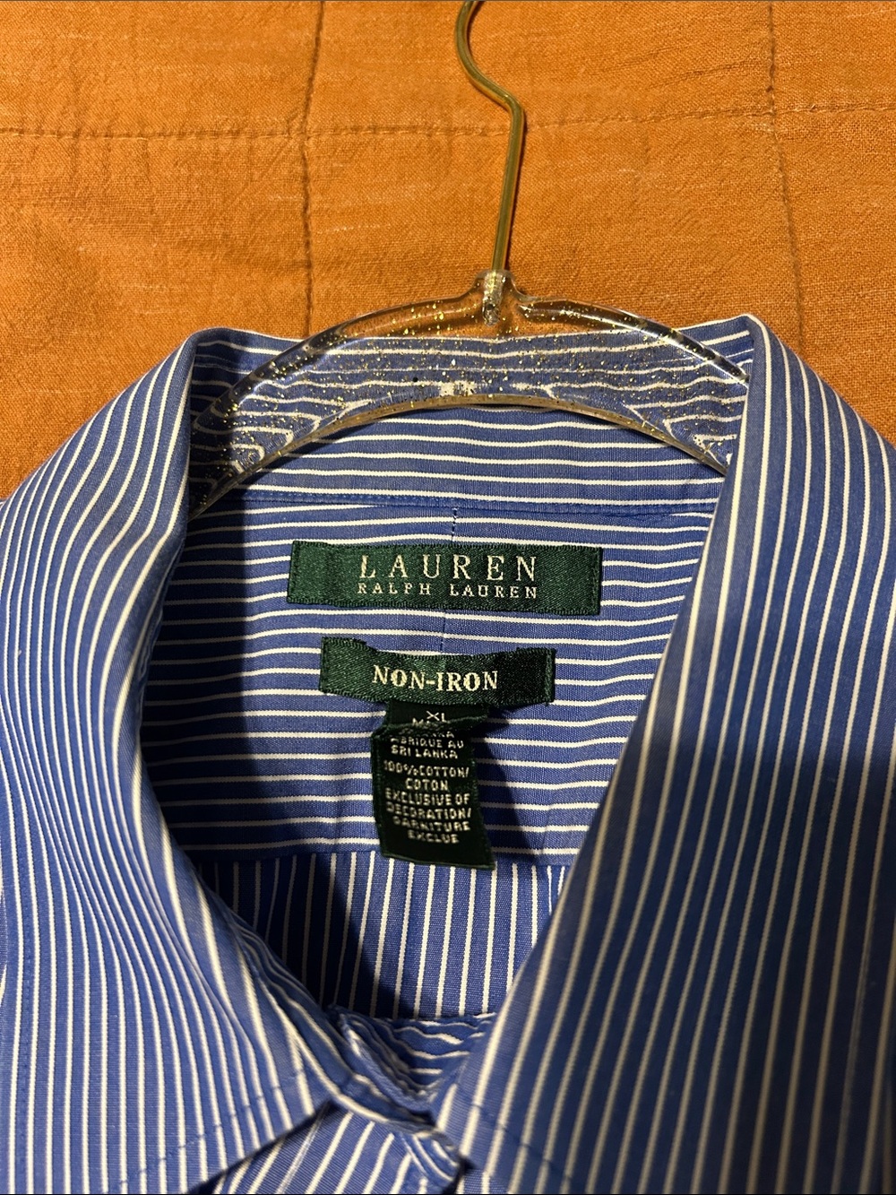 Lauren Ralph Lauren Blue Stripe Non-Iron Dress Shirt Women’s size XL - Picture 8 of 10